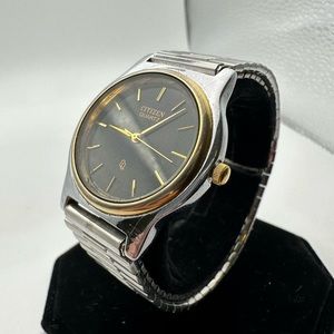 Vintage Citizen Quartz Black Dial Speidel Band Watch Working New Battery